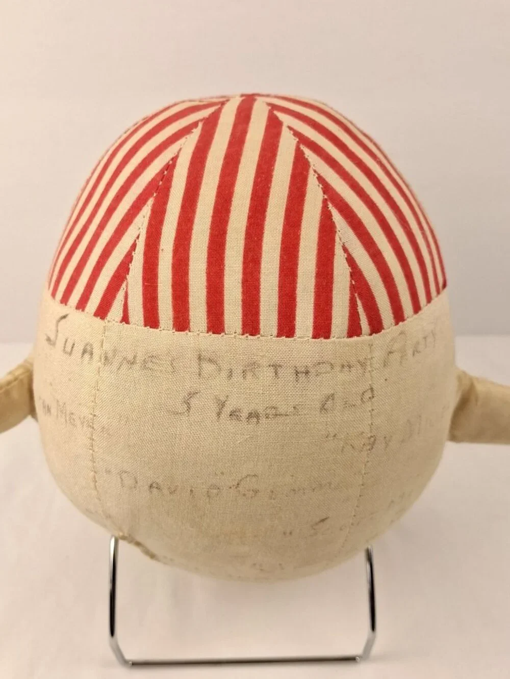 VTG Humpty Dumpty Cloth Doll W/ Red Striped Hat & Bow Tie 1940s Handmade Figure - Picture 11 of 15